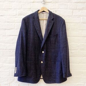 Samuelsohn || Grady Textured Wool‎ Sport Coat Blazer Suit Jacket Blue 44R